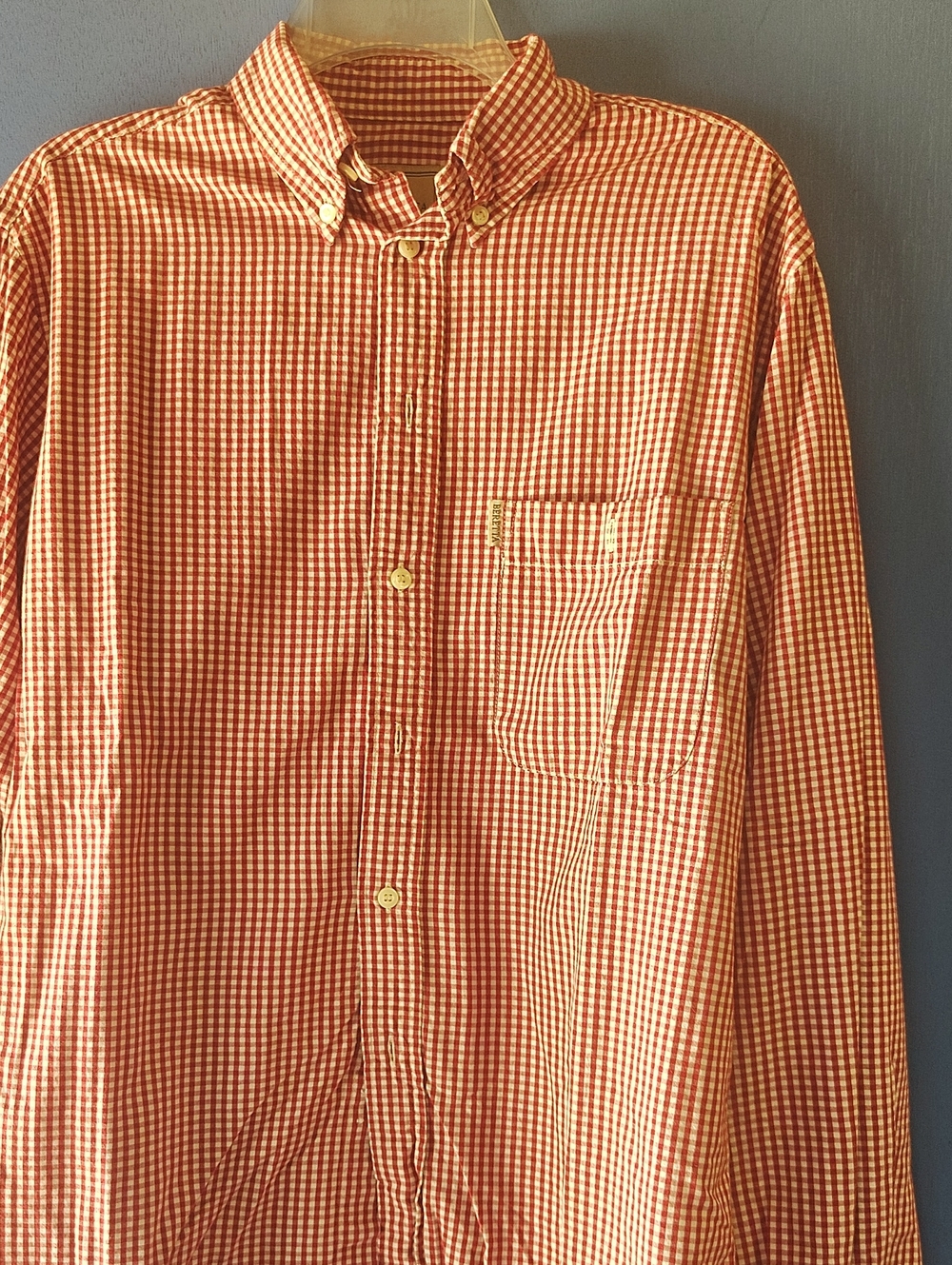 Classic Red Gingham Button-Down Shirt with Chest Pocket